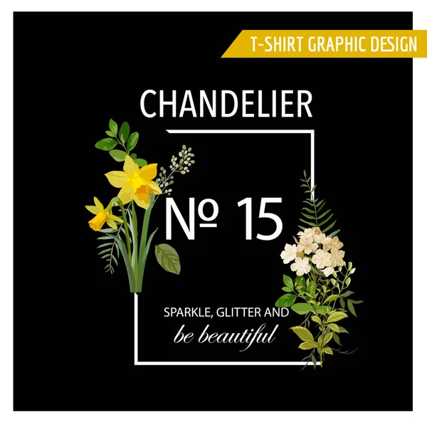 Vintage zomer en Lentebloemen grafisch ontwerp voor een T-shirt, Fashion, Prints in Vector — Stockvector