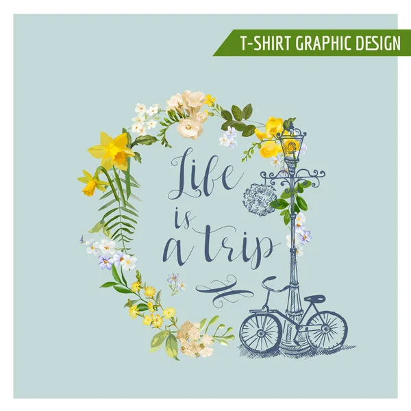 Zomer en lente veld bloemen grafisch ontwerp voor T shirt, Fashion, Prints in Vector — Stockvector