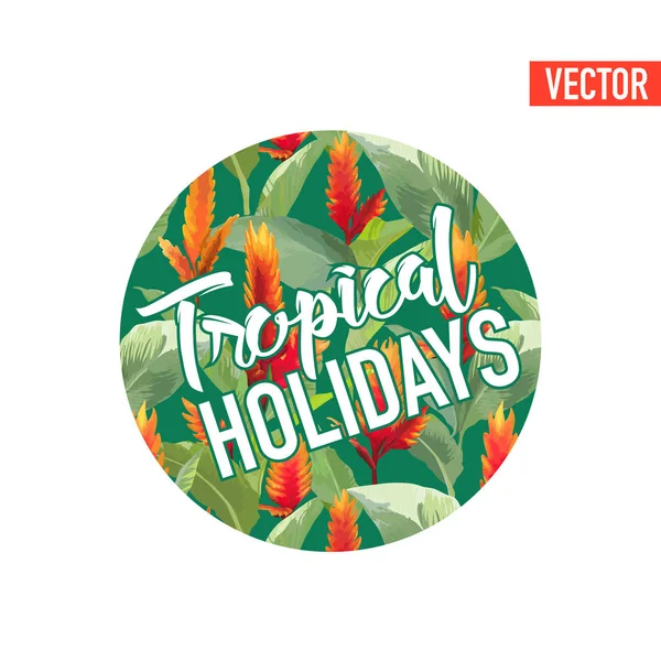 Vintage tropikal yaprak ve çiçek T gömlek, moda, parmak izi vektör grafik tasarım — Stok Vektör