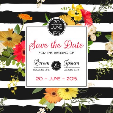 Tarih yaz ve bahar çiçek kartı suluboya tarzında kaydedin. Vektör Vintage çiçekler