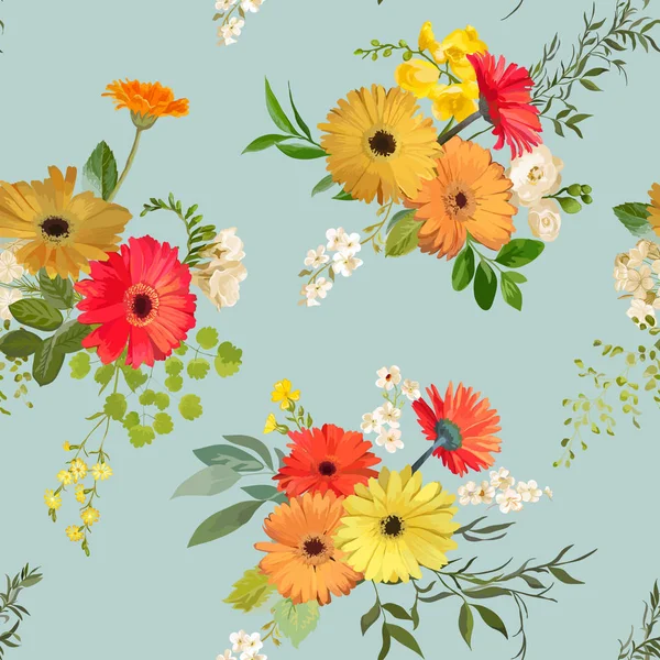 Patrón sin costura floral. Fondo de flores de verano y otoño. Vector — Archivo Imágenes Vectoriales