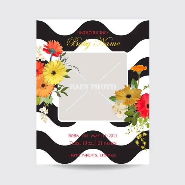 Baby Arrival Summer y Spring Floral Card en estilo acuarela. Vector Vintage campo flores — Vector de stock