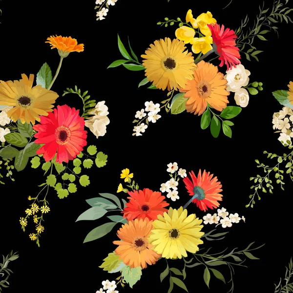 Patrón sin costura floral. Fondo de flores de verano y otoño. Vector — Archivo Imágenes Vectoriales