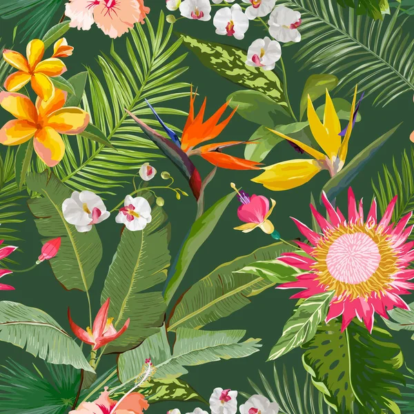 Tropische naadloze Vector zomer bloemmotief. Voor Wallpapers, achtergronden, texturen textiel kaarten — Stockvector