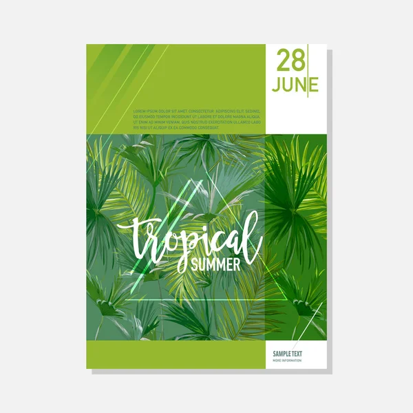 Modelo de Brochura. Tropical Palms Summer Graphic Background, Exotic Floral Banner, Convite, Folheto ou Cartão. Página frontal moderna em Vector — Vetor de Stock