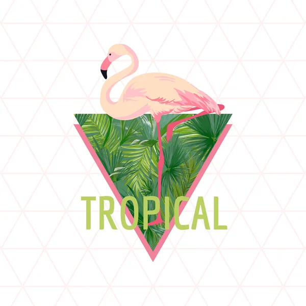 Sfondo di uccelli fenicotteri tropicali. Summer Design. Vector T-shirt Moda Grafica Esotica . — Vettoriale Stock