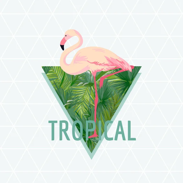 Tle tropikalnych Flamingo ptak. Projekt lato. Wektor T-shirt moda egzotyczny graficzny — Wektor stockowy