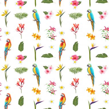 Tropikal sorunsuz vektör çiçek yaz desenli. Duvar kağıtları, arka planlar, dokular, tekstil, kartları için.