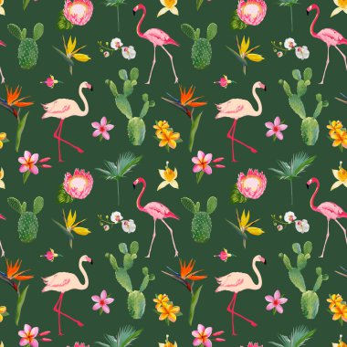 Tropikal sorunsuz vektör çiçek yaz desenli. Duvar kağıtları, arka planlar, dokular, tekstil, kartları için.