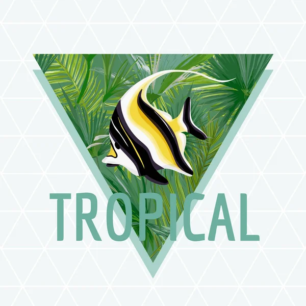 Peixes tropicais fundo verão design em vetor, T-shirt moda gráfico exótico . — Vetor de Stock
