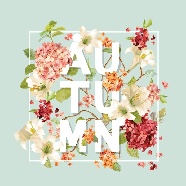 Automne Hortensia Fleurs Fond Design — Image vectorielle