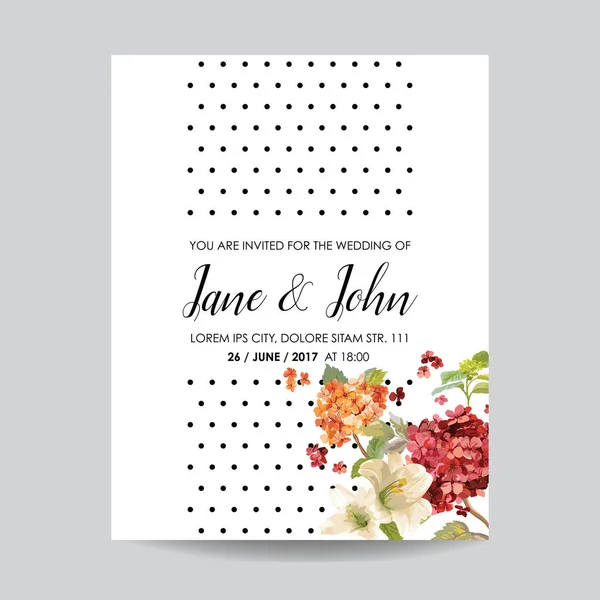 Save the Date Card with Automne Vintage Hortensia Fleurs pour mariage, Invitation, Fête dans le vecteur — Image vectorielle