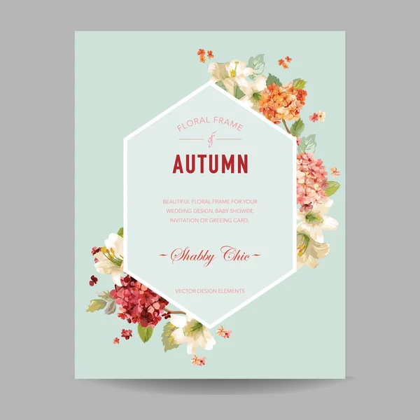 Vintage Otoño Acuarela Hortensia Flores para Invitación, Boda, Baby Shower Card en Vector — Archivo Imágenes Vectoriales