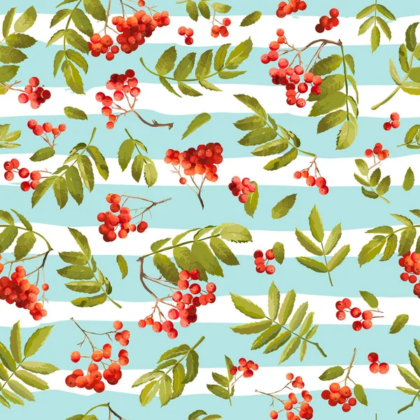 Herfst Rowanberry naadloze achtergrond. De daling van de Floral patroon met bladeren en bessen in Vector — Stockvector