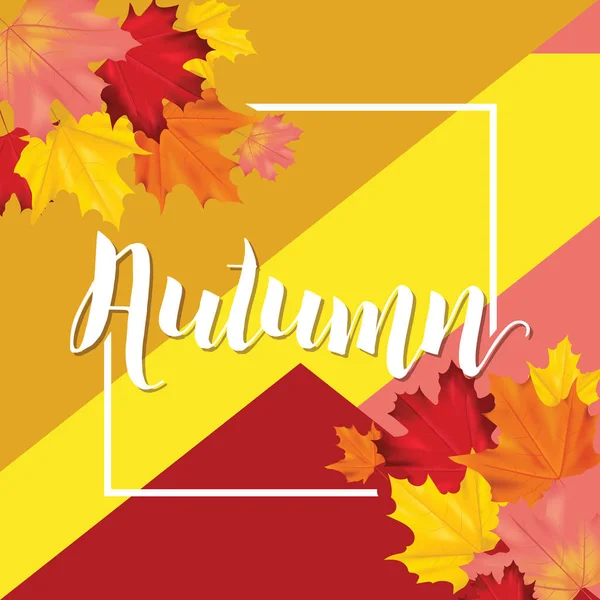 多彩的卡或横幅与秋天的树叶在向量与文本的地方 — 图库矢量图片