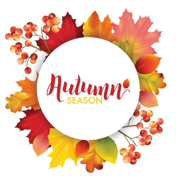 Cadre avec feuilles d'automne colorées dans le vecteur avec place pour le texte — Image vectorielle