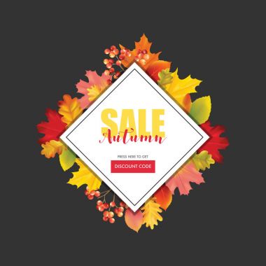 Renkli satış kartı veya afiş metin için yer ile vektör yaprak ile