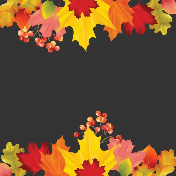 Tarjeta colorida o pancarta con hojas de otoño en vector con lugar para texto — Vector de stock