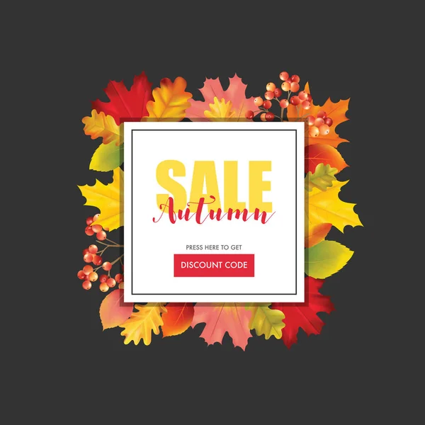 Cartão colorido da venda ou bandeira com folhas do outono no vetor com lugar para o texto —  Vetores de Stock