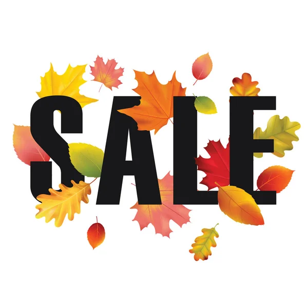 Tarjeta de venta colorida o pancarta con hojas de otoño en vector con lugar para texto — Vector de stock