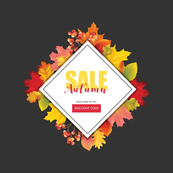 Carte de vente colorée ou bannière avec feuilles d'automne en vecteur avec place pour le texte — Image vectorielle