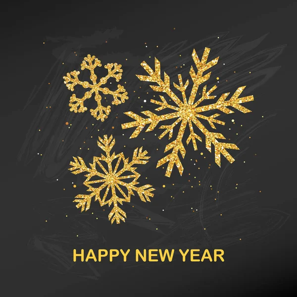 黄金グリッター スノーフレーク幸せ年賀招待、バナー、ベクトルのカレンダー — ストックベクタ