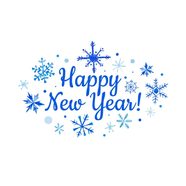 Aquarell Schneeflocken frohes neues Jahr Grußkarte für Ihre Einladung, Banner, Kalender in Vektor — Stockvektor