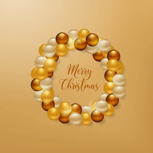 Weihnachtskranz aus goldenem Kugelgrund für Ihre Grußkarte, Flyer, Einladung, Broschüre, Poster, Banner, Kalender in Vektorform — Stockvektor