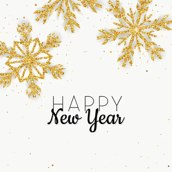 Golden Glitter Snowflake Feliz Año Nuevo Tarjeta de felicitación para su invitación, Banner, Calendario en vector — Archivo Imágenes Vectoriales