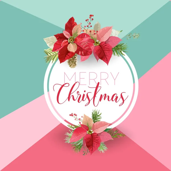 Navidad Invierno Poinsettia Flor Banner, Fondo Gráfico, Floral Diciembre Invitación, Volante o Tarjeta. Portada moderna en Vector — Archivo Imágenes Vectoriales