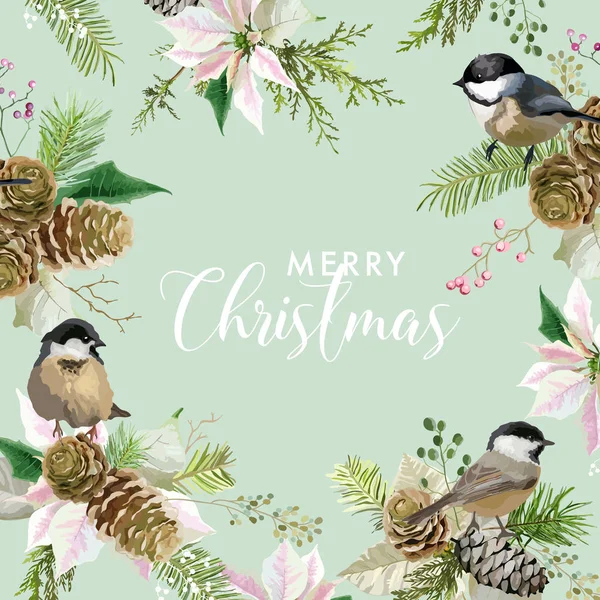 Vánoční zimní ptáci blahopřání — Stockový vektor