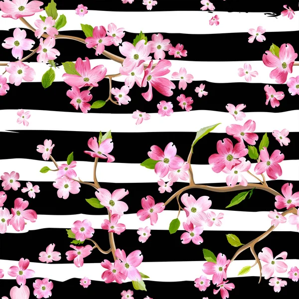 Flores de primavera floreciente patrón de fondo. Impresión de moda sin costura en vector — Vector de stock