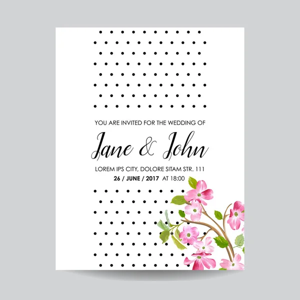 Зберегти дата картка з весняних квітів вишня весілля, запрошення, партій, їхня свідома Rsvp вектор — стоковий вектор