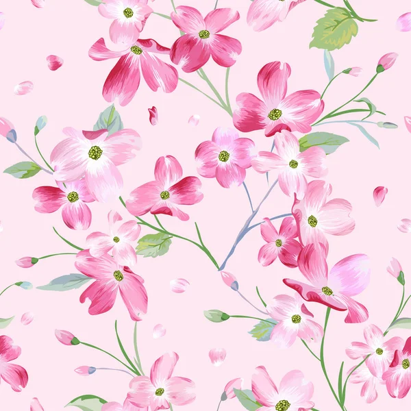 Kvetoucí jarní květiny vzor pozadí. Bezešvá módní vzor ve vektoru — Stockový vektor