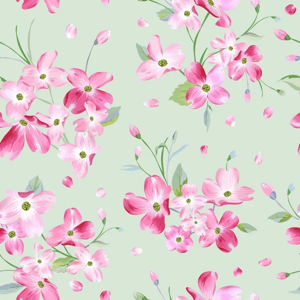 Flores de primavera floreciente patrón de fondo. Impresión de moda sin costura en vector — Vector de stock