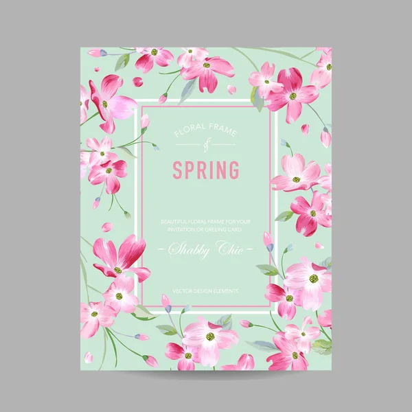 Virágzó tavaszi és nyári virágos keret. Akvarell Sakura virágokat meghívó, esküvői, Baby Shower kártya vektor — Stock Vector