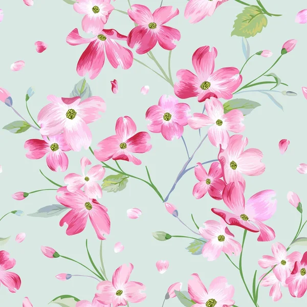 Blühende Frühlingsblumen Muster Hintergrund. nahtloser Mode-Druck im Vektor — Stockvektor