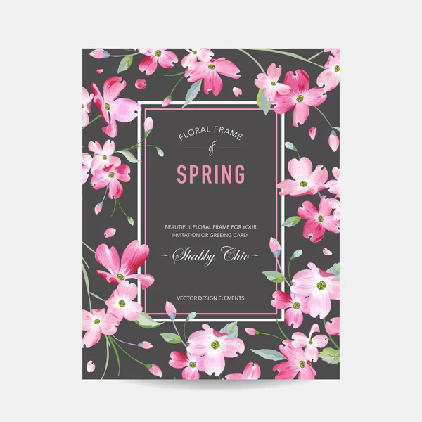 Kvetoucí na jaře a v létě květinový rámeček. Akvarelu Sakura květiny pro pozvání, svatba, Baby sprcha karty ve vektoru — Stockový vektor