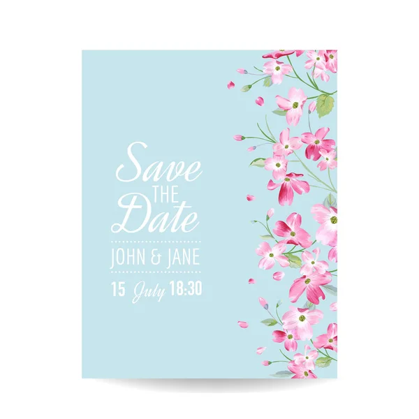 Wedding Invitation Spring Cherry Flowers — Stock Vector