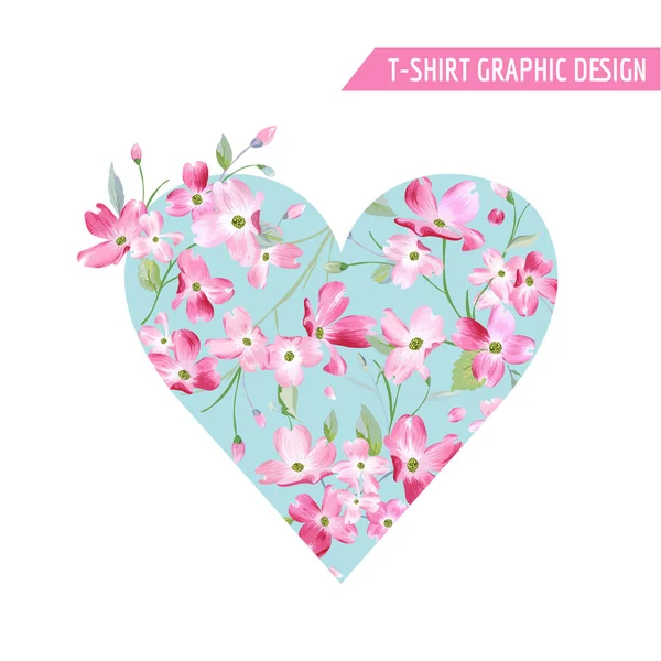 Virágos tavaszi szív Design Cherry Blossom — Stock Vector