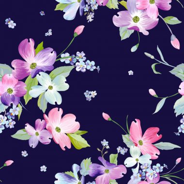 Bahar çiçekleri Seamless modeli. Düğün davetiyesi, kumaş, duvar kağıdı, tekstil için suluboya çiçek Background. Botanik el doku çekilmiş. Vektör çizim