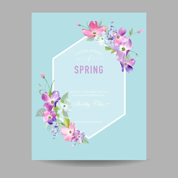 Kvetoucí na jaře a v létě květinový rámeček. Akvarelu réva pro pozvání, svatba, Baby sprcha blahopřání ve vektoru — Stockový vektor
