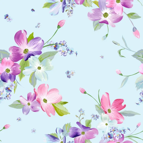 Spring Flowers Seamless Pattern. Watercolor Floral Background for Wedding Invitation, Fabric, Wallpaper, Textile. Botanical Hand Drawn Texture. Vector illustration — Stock Vector