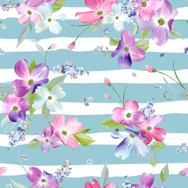 봄 꽃 완벽 한 패턴입니다. 청첩장, 패브릭, 벽지, 수채화 꽃 배경 인쇄 합니다. 식물 손으로 질감을 그려집니다. 벡터 일러스트 레이 션 — 스톡 벡터