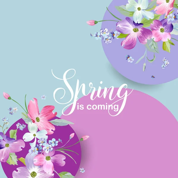 Diseño gráfico floral de primavera con flores de flor de perrito para moda, póster, camiseta, pancarta, tarjeta de felicitación, invitación. Ilustración vectorial — Vector de stock