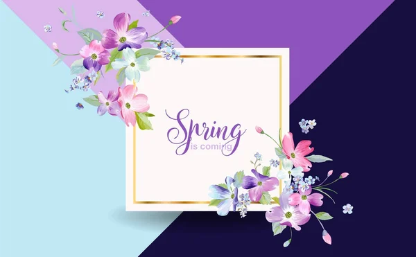 Diseño gráfico floral de primavera con flores de flor de perrito para moda, póster, camiseta, pancarta, tarjeta de felicitación, invitación. Ilustración vectorial — Vector de stock