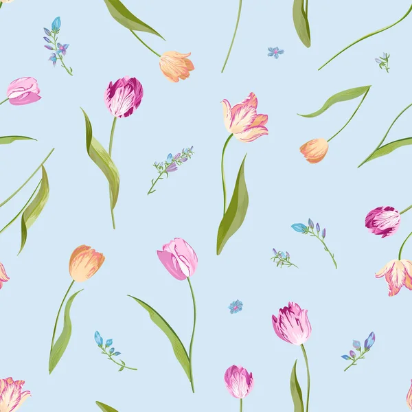 꽃 수채화 튤립과 완벽 한 패턴입니다. 배너, 포스터, 벽지, 직물에 대 한 꽃 꽃 봄 배경. 벡터 일러스트 레이 션 — 스톡 벡터