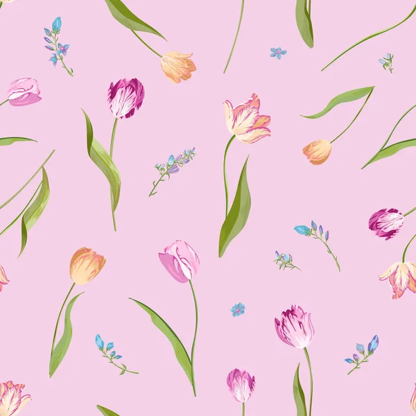 Florales nahtloses Muster mit Aquarell-Tulpen. Frühlingshintergrund mit Blütenblumen für Stoff, Tapeten, Poster, Banner. Vektorillustration — Stockvektor