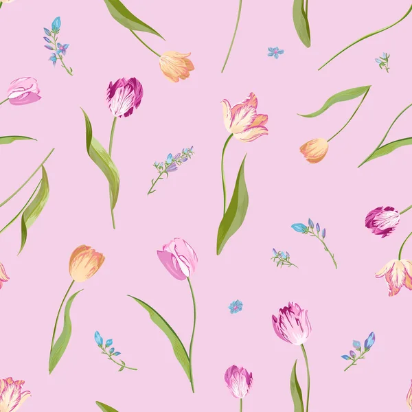 Floral Seamless Pattern with Watercolor Tulips. Spring Background with Blossom Flowers for Fabric, Wallpaper, Posters, Banners. Vector illustration — Stock Vector