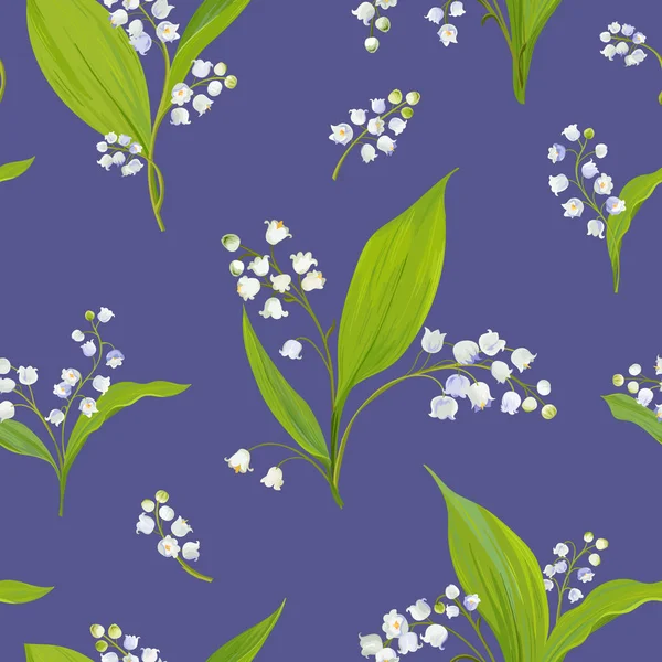 Floral Seamless Pattern with Watercolor Lily of the Valley. Spring Background with Blossom Flowers for Fabric, Wallpaper, Posters, Banners. Vector illustration — Stock Vector